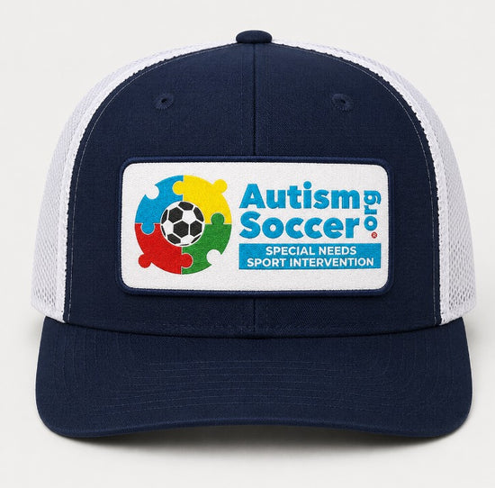 Autism Soccer Mesh Trucker Hat – blue and white